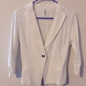White jacket. Pairs well with the strapless blue dress listed in my closet.
